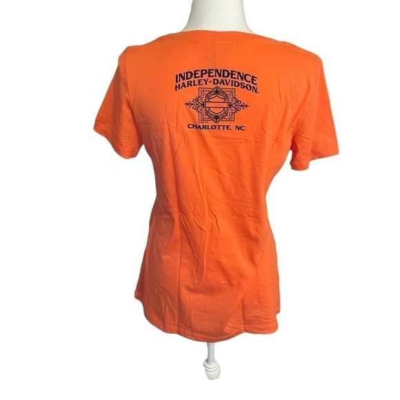 Harley Davidson Orange Short Sleeve Crew Neck T-shirt With Rhinestone Logo. Med. - Picture 5 of 13